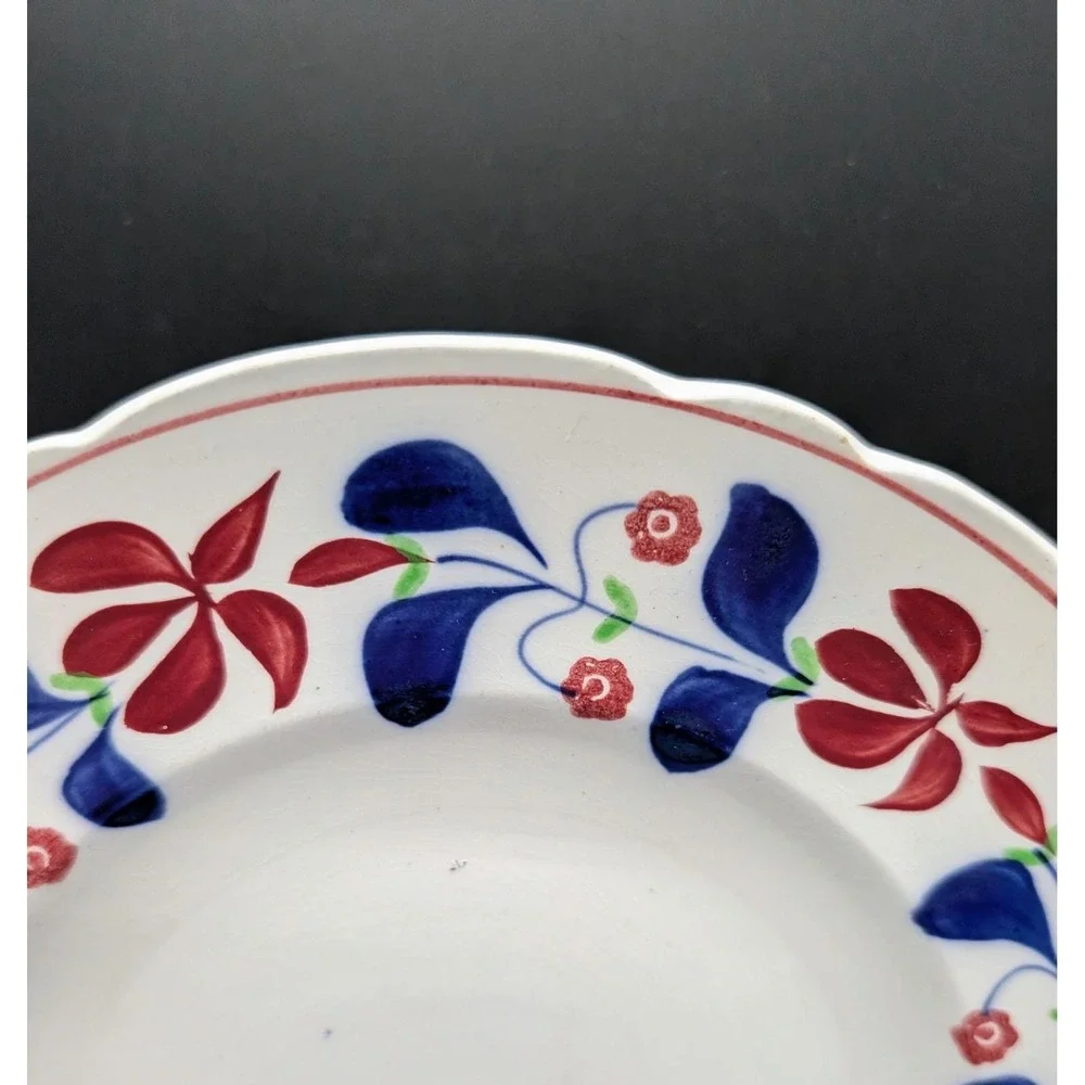 Allertons Persian Ware England Antique Scalloped Floral Plate Blue Red White